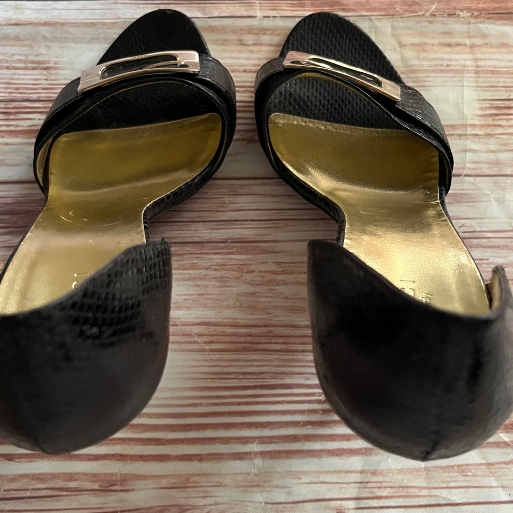 Gucci Black Lizzard Snakeskin Open Toe Heels with Gold Accent 8 1/2 B - Picture 6 of 14